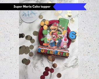 Topper personalizado de pastel de Super Mario / topper de pastel de círculo de cumpleaños / encanto de pastel personalizado / pastel de Mario Bros 3D / Mario Kart / cualquier nombre de cualquier edad