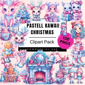 パステルカラーのかわいいクリスマス クリップアート バンドル、水彩クリップアート、Twitch ストリームの装飾、水彩、パステルカラー、かわいい、クリップアート バンドル