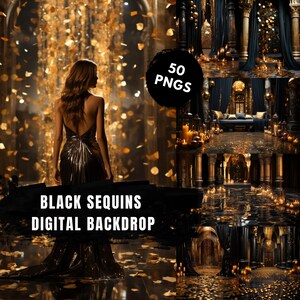 Luxury Gold Sequin Photography Backdrop, Black and Gold Glitter Backdrop, Digital Background, Gold Blurred Backdrop for Photo Editing