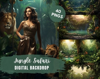 Jungle Safari Digital Backdrop, Jungle Palms , Studio Backdrop Overlay, Maternity Portrait Backdrops, Backdrop for Photo Editing, Photoshop