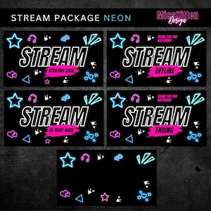 Animierter Twitch Stream Overlay Bildschirm Set, Neon Blau Overlay, Twitch Overlay animiert, Stream Overlay, Sofort Download