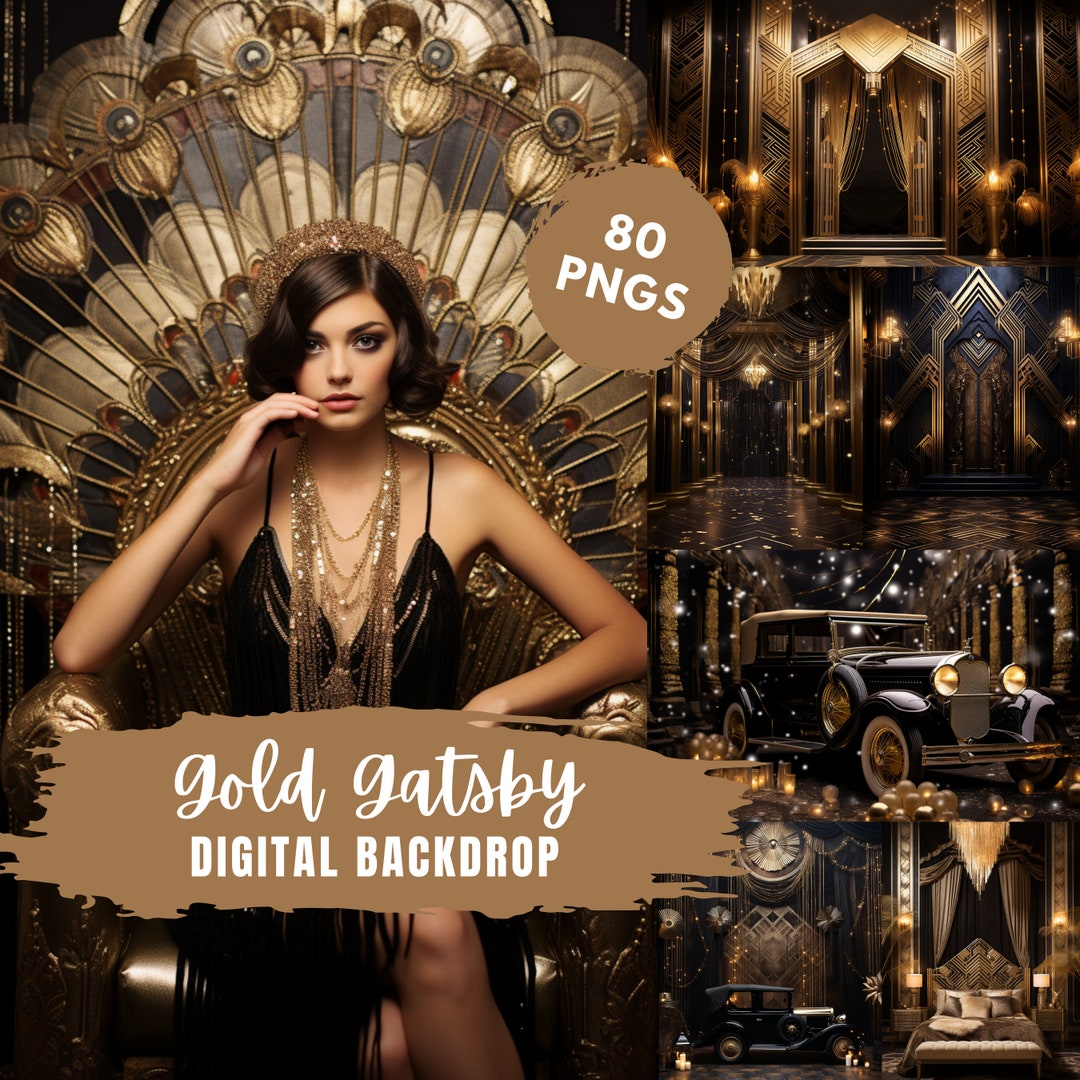 Luxury Gold Gatsby Photography Backdrop, Black and Gold Gatsby Digital