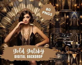 Luxury Gold Gatsby Photography Backdrop, Black and Gold Gatsby Digital Backdrop, Digital Background, Backdrop for Photo Editing, Photoshop
