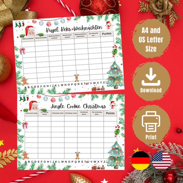 Printable Christmas Game "Stadt, Land, Weihnachten", Christmas Party Games, Christmas Family, Instant Download,Party Games, Family Game,Gift