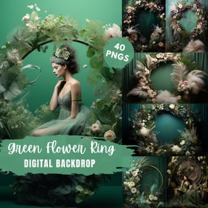 Green Flower Ring Backdrop, Flower Grunge, Studio Backdrop Overlay, Maternity Portrait Backdrops, Backdrop for Photo Editing, Photoshop