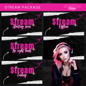 Animated Twitch Stream Overlay Screen Set, Pink Stream Overlay, Twitch Overlay Animated,Stream Overlay,Instant Download