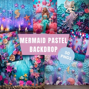 Ocean Sea Digital Backdrop for Photo Editing, Mermaid Birthday Theme Backdrop, Overlay Photography, Digital Background, Pastel Tones