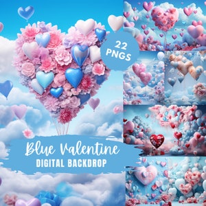 Valentines Day Digital Background, Blue Heart, Love Background Bundle, Maternity Portrait Backdrops, Digital Backdrop for Photo Editing