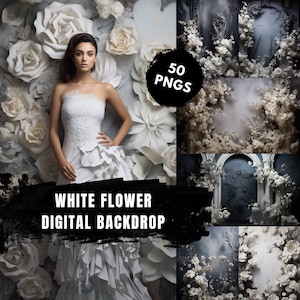 Digital Backdrop White Flower for Photo Editing, Soft Maternity Backdrop, Overlay Photography, Digital Background, Photoshop Textures