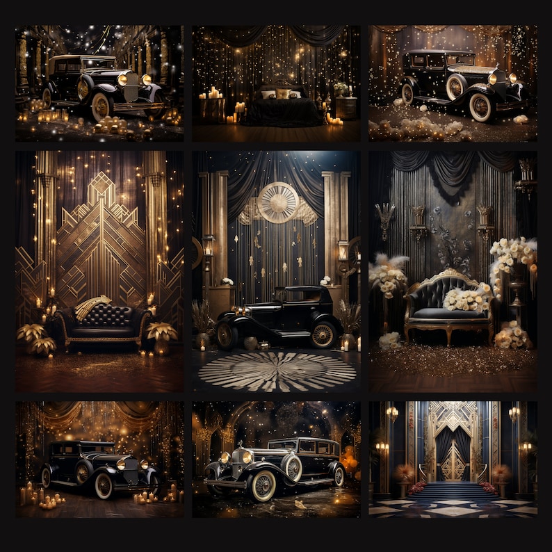 Luxury Gold Gatsby Photography Backdrop, Black and Gold Gatsby Digital