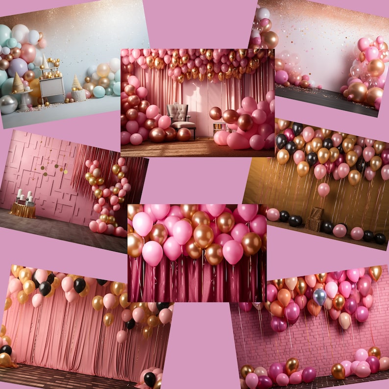 Custom Name Pink Cake Balloon Birthday Bash Backdrop