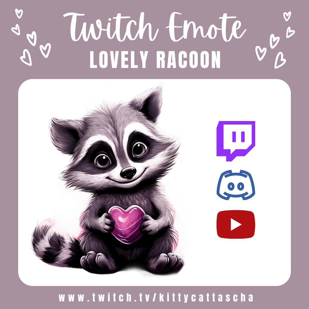 Niedlicher Waschbär mit Herz Emote für Twitch Streamer, YouTube