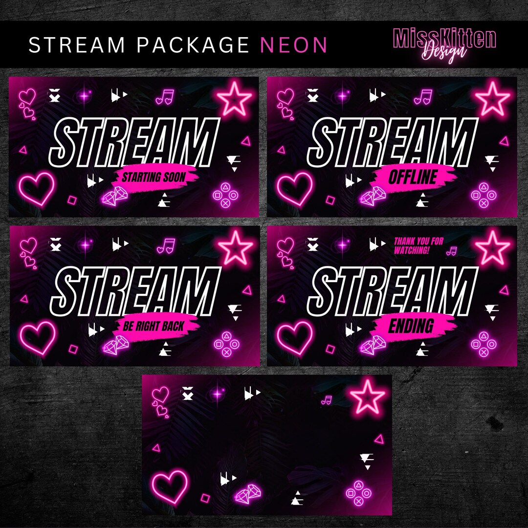Animated Twitch Stream Overlay Screen Set, Neon Pink Overlay, Twitch ...