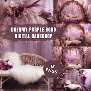 Dreamy Floral Boho Backdrop, Photo Editing,Maternity,Purple Soft Fine Art Backdrop,Overlay Photography,Digital Background,Photoshop Textures