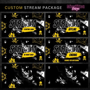 Animated Twitch Stream Overlay Screen Set,Twitch Screen,Twitch Overlay Animated,Pirate Skull and Bones Style,Stream Overlay,Instant Download