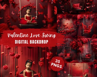 Valentines Day Flower Swing Digital Background, Flower Swing, Newborn, Maternity, Portrait Backdrops,Digital Backdrop for Photo Editing