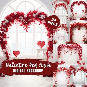 Valentines Day Red Arck Digital Background, Red Arch Roses and Hearts, Love Bundle, Portrait Backdrops, Digital Backdrop for Photo Editing