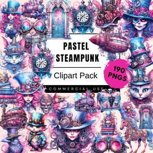 Watercolor Steampunk Retro Clipart Bundle, Victorian Futuristic Clipart Bundle, Scrapbook, Junk Journal, Digital Download, Commercial Use