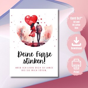 Cartão de amor para o dia dos namorados Fürze stinken, para impressão, cartão digital engraçado de amor para o dia dos namorados, download instantâneo, cartão de marido, cartão de amor, faça você mesmo