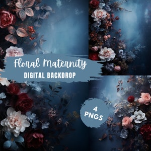 Floral Maternity Blue Digital Backdrop, Photo Editing,Dreamy Soft Fine Art Backdrop,Overlay Photography,Digital Background,Photoshop Texture