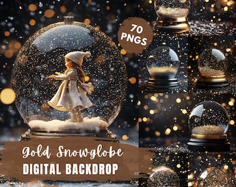 Gold Snowglobe New Years Eve Digital Backdrop (PNG)