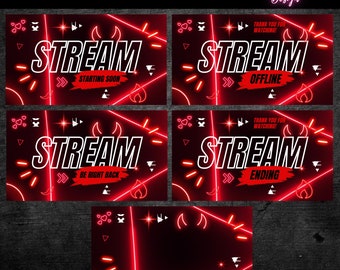 Animated Neon Red Twitch Stream Overlay Set (Instant Download)