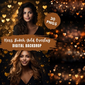 Gold Herz Bokeh Overlay für Fotobearbeitung, digitale Kulisse, Bokeh-Hintergrund, Photoshop-Overlay, Bokeh-Overlay, Fotografie, composing