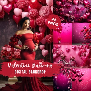 Valentine&#39;s Day Pink Heart Balloons Photography Backdrop, Balloons, Digital Background, Studio Backdrop for Photo Editing and Photographer