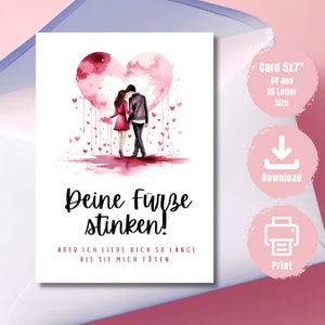 Cartão de amor para o dia dos namorados Fürze stinken, para impressão, cartão digital engraçado de amor para o dia dos namorados, download instantâneo, cartão de marido, cartão de amor, faça você mesmo