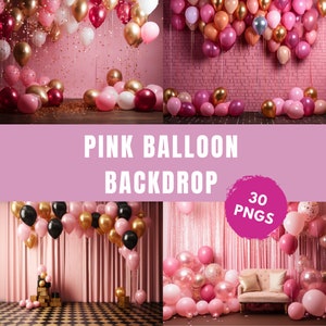 Pink Balloon Birthday Backdrop for Photo Editing, Birthday Backdrop Babygirl, Overlay Photography, Digital Background, Cake Smash Backdrop