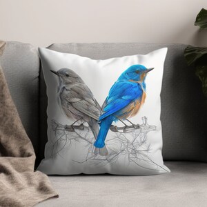 Beautiful Eastern Blue Birds Life-Like Female & Male 12 x 12 300DPI Art Print Colorful Sketch | Backyard Birds Wall Art | Digital Download