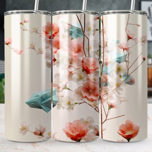 3D Cherry Blossom Abstract Tumbler Wrap PNG | Spring 20oz Skinny Tumbler Seamless Sublimation Design | Straight/Tapered PNG