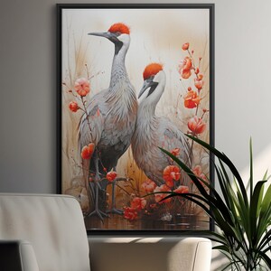 Beautiful Sandhill Cranes Life-Like Female & Male 12 x18 300DPI Poster Print Colorful Sketch | Majestic Birds Wall Art | Digital Download