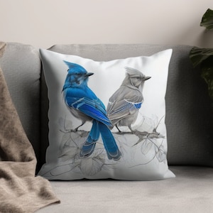 Schönes Blauhäher Lebensecht Weiblich & Männchen 12 x 12 300DPI Kunstdruck Skizze | Garten Vögel Wandkunst | Digitaler Download