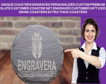 Personalized engraved beer wine tea mug whiskey coaster slate with name logo for customer business branding wedding birthday engagement gift