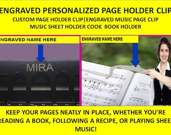 PAGE HOLDER CUSTOM clip Engraved personalized page holder clip engraved music page clip music sheet holder cook book holder piano bookmarks