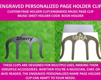 CUSTOM PAGE HOLDER clip Engraved personalized page holder clip engraved music page clip music sheet holder cook book holder piano bookmarks