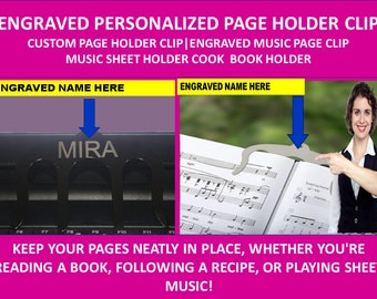 Engraved personalized page holder clip Custom page holder clip engraved music page clip music sheet holder cook book holder piano bookmarks