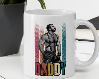 Tom of Finland Style Daddy Mug For Gay Man Leather Pride Coffee Cup LGBT Gift For Him Muscle Man White Mug LGBT Gift Ideas
