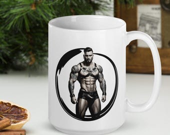 Tom of Finland Style Mug For Gay Man Leather Pride Coffee Cup LGBT Gift For Him Daddy Muscle Man White Mug LGBT Gift Ideas