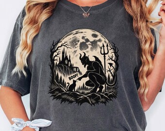 Devil Cat Boop T-shirt, Funny Cat Shirt, Comfort Colours Tee, Gothic Devil Tshirt, Cat Lover Top, Demon Boop Halloween Shirt
