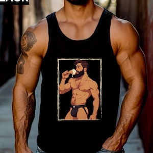 Muscle Daddy Ice Cream Tank Top Summer Gay Vest Muscular Bearded Men Shirt Fun Queer Art Tee Adult Humour Top LGBTQ Pride Shirt