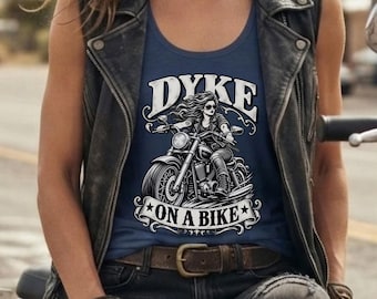 Dyke On A Bike Tank Top | Lesbian Biker Vest | Motorcycle Shirt | Sapphic Pride Sleeveless Tee | Queer Rebel Top | LGBTQ Gift