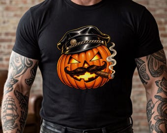 Gay Leather Pumpkin Halloween T-shirt | Tom of Finland Style Shirt | Jack O Lantern Daddy Tee | Kinky Halloween Top | Bear Pride Gift