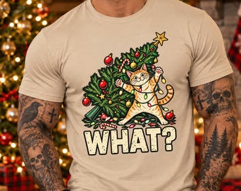 Funny Cat Christmas T-shirt, What Shirt, Christmas Chaos Tee, Naughty Kitty Tshirt, Festive Cat Top, Xmas Humour Gift