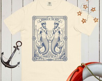 Mermen Of The Deep Shirt Gay Mermen T-shirt Vintage Nautical Tshirt Comfort Colours Queer Sailor Graphic Tee LGBT Beach Top