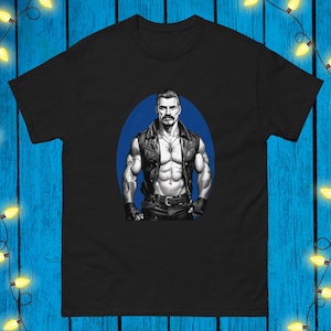 Leather Man T-shirt Tom of Finland Style Top Gay T Shirt Gift For Gay Daddy Pride Shirt LGBT Tshirt LGBTQIA Muscle Boy Gift For Queer Male