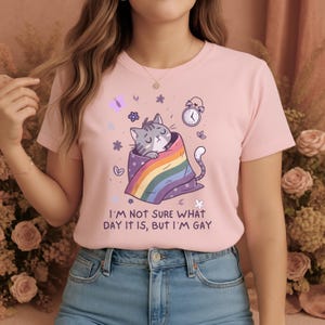 Funny Gay Cat Shirt Lesbian Cat T-shirt LGBTQ Pride Tees Funny Queer Cat Tshirt Rainbow Shirt