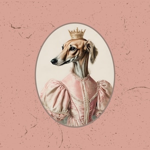 Saluki Poster Funny Dog Wall Art Saluki Print Anthropomorphic Animal Picture Vintage Mid Century Victorian Pink Home Decor