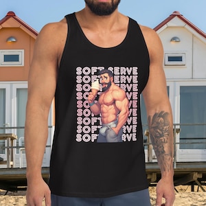 Camiseta sin mangas de helado suave, camiseta gay de verano para hombres musculosos y barbudos, camiseta divertida de arte queer, camiseta de humor para adultos, camiseta de orgullo LGBTQ